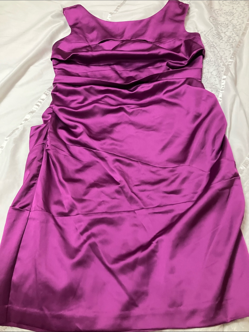 David's Bridal Magenta Satin Sleeveless Sheath Dress